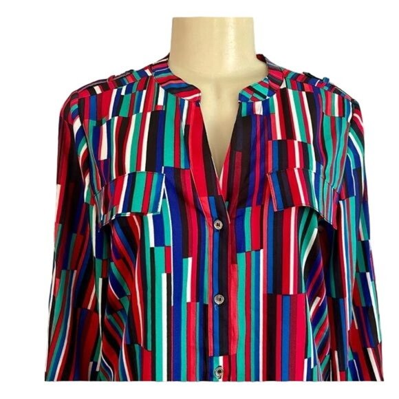 Calvin Klein Print Top Blouse with Roll Sleeves size M. - Picture 1 of 9